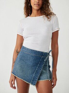 Free People We The Free Emmy Denim Skort - Misty Blue - Size 8